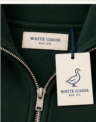 Custom label and hangtag on Pine Green